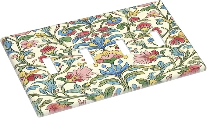 Light Switch Covers Boho Red Floral Morris Plant Leaves Quad Toggle Electrical Faceplate 4 Gang Wall Plate Decorative Switch Plates For Farmhouse Cabin Decor