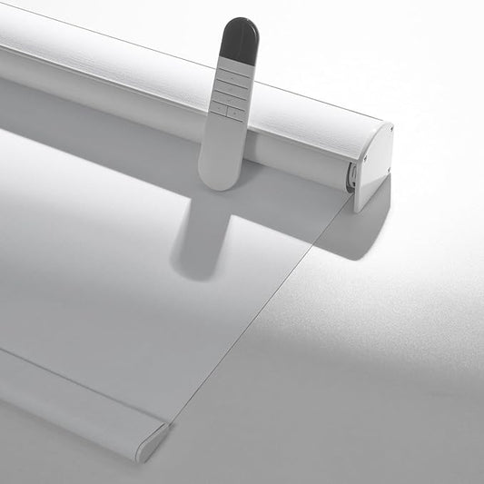 Boolegon Motorized Roller Blinds - 100% Blackout Smart Electric Shades with Remote, Compatible with Alexa/Google Home/HomeKit via Hub, Easy Install for Home Office, White, Custom Size.
