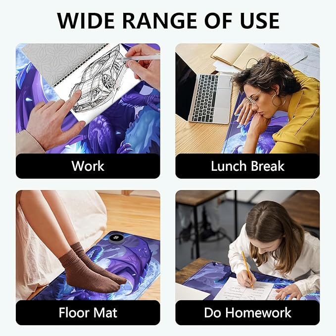 Heated Mouse Pad with 3 Levels Heated & 3 Hours Auto Shut-Off Mouse Pad for Warming Hands in Office Home, 23.6" x 14.2"Large Safe Desk Mat Hand Warmer，Angry Flying Dragon