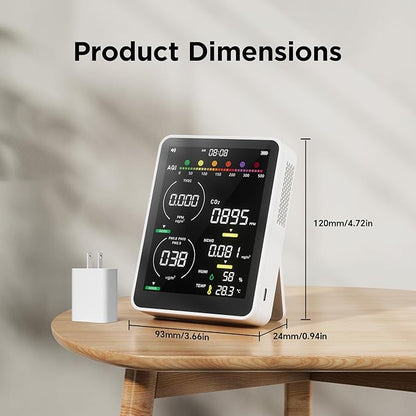 Air Quality Monitor Indoor,13-in-1 Smart Air Quality Tester with PM 2.5, CO2, TVOC, HCHO, PM1, AQI, PM10, Temperature & Humidity, Real Time Display, Battery Powered, for Home & Office (Ice White)