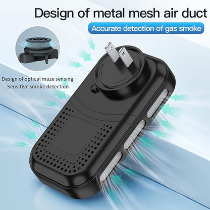 4IN1 Plug in Smoke & Carbon Monoxide Detector Combination Builti-in 2000 mAh Backup Battery HD Screen [Smoke CO Temp Humidity Sensor] Alarm for Home Travel Hotel Indoor (Black)