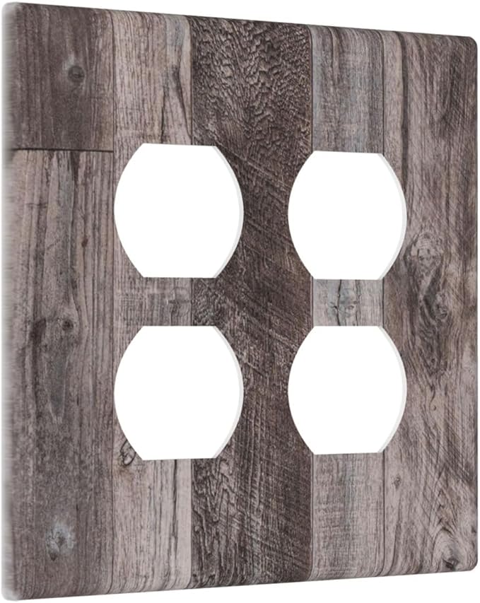 Outlet Covers Rustic Dark Grey Wood Retro Country Wooden 2 Gang Double Duplex Decorative Light Switch Covers Electrical Wallplates Socket Faceplate for Farmhouse Cabin Decor