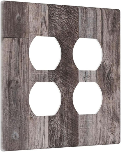 Outlet Covers Rustic Dark Grey Wood Retro Country Wooden 2 Gang Double Duplex Decorative Light Switch Covers Electrical Wallplates Socket Faceplate for Farmhouse Cabin Decor