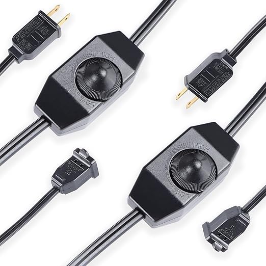 4PCS Lamp Dimmer Switch Extension Cord Plug in Dimmer,Rotary Control for 150 Watt Dimmable Lights,Christmas Village Houses Lights Cord,Salt Light,6 ft Cord