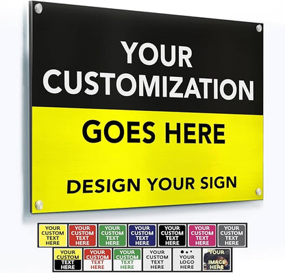 Custom Metal Business Signs, Personalized Aluminum Outdoor Signs, Waterproof, White (Black & Yellow, 14x10 In)