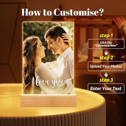 Custom Picture Frames with Photo, Personalized Photo Frame with Night Light, Customized Picture Frame, Personalized Anniversary Valentines Day Gifts for Women Men Girlfriend Boyfriend Her Him