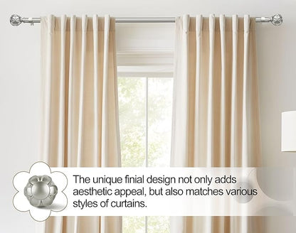 KAMANINA 1 Inch Curtain Rod Telescoping Single Drapery Rod 28 to 48 Inches (2.3-4 Feet), 2 Pack Antique Silver Curtain Rods for Windows 16 to 44 Inches, Netted Texture Finials