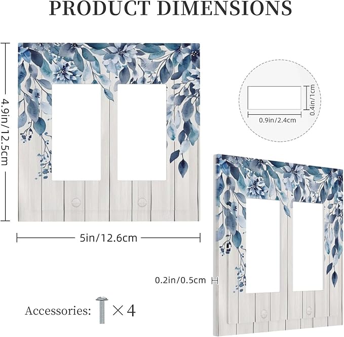 Eucalyptus Rustic Watercolor Plant Decorative Outlet Covers 2 Gang Double Gfci Rocker Electrical Wall Panels Light Switch Cover Plate For Farmhouse Home Decor