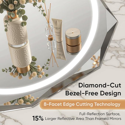 30"X40" Oval LED Bathroom Mirror with Lights, Frameless Vanity LED Mirror for Bathroom with Beveled Edge, Backlit Anti-Fog, Dimmable, 3 Colors, Memory Function, Tempered Glass, Shatter-Proof