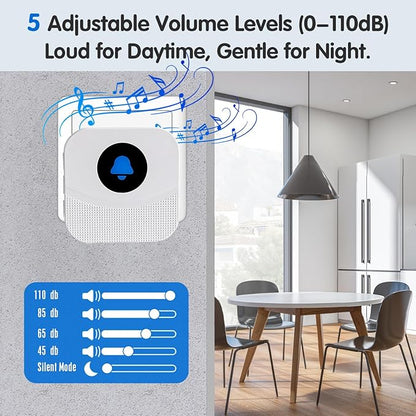 Wireless Door Chime & Window Sensor Alarm - 800Ft Long Range Door Sensor for Business and Home Security Door Chime with 55 Ringtones, 5 Volume Levels, Easy Install (1 Receiver & 2 Sensors)