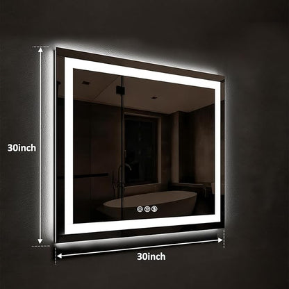 ROOMTEC 30 * 30 Inch Led Bathroom Mirror with Lights,Smart Dimmable Vanity Mirrors for Wall,Anti-Fog Backlit Lighted Makeup Mirror