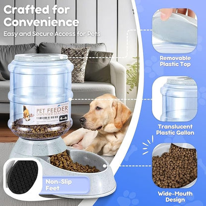 Flexzion Gravity Pet Feeder Food Dispenser (4-6 lb Size) for Dogs Cats Automatic Replenish Dry Food Storage Container Bowl for Small Medium Breed Dog Cat Animal Feeding Watering Fountain Supplies