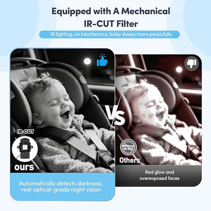 2-Kids Baby Car Camera Dual Monitor – 7 Inch Display with Two Rear Facing Car Seat Cameras, 1080P HD Night Vision IR-CUT, USB Powered Plug and Play Backseat Baby Monitor for Infant & Toddler Safety