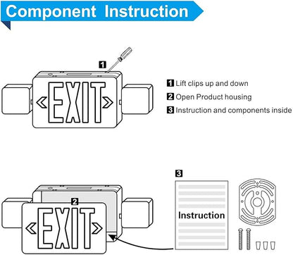 2 PACK LED Exit Sign Battery Backup with Emergency -EXIT Sign with 2 Adjustable Head Lights and Back Up Batteries- Emergency Exit Lighting, UL 924,120-277 VAC.