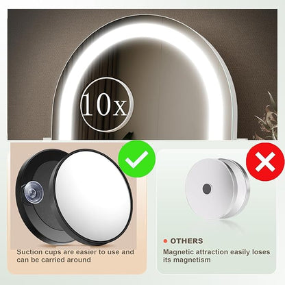Lighted Makeup Mirror, Hollywood Vanity Mirror with Lights, Three Color Lighting Modes, and Detachable 10X Magnification Mirror, Smart Touch Control, 360°Rotation (15.2in White)