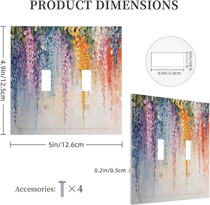 Colorful Wildflower Wisteria Cascade Floral Flower Decorative Switch Plates 2 Gang Double Toggle Outlet Light Switch Cover Wall Plate Electrical Faceplate for Bedroom Living Room Decor