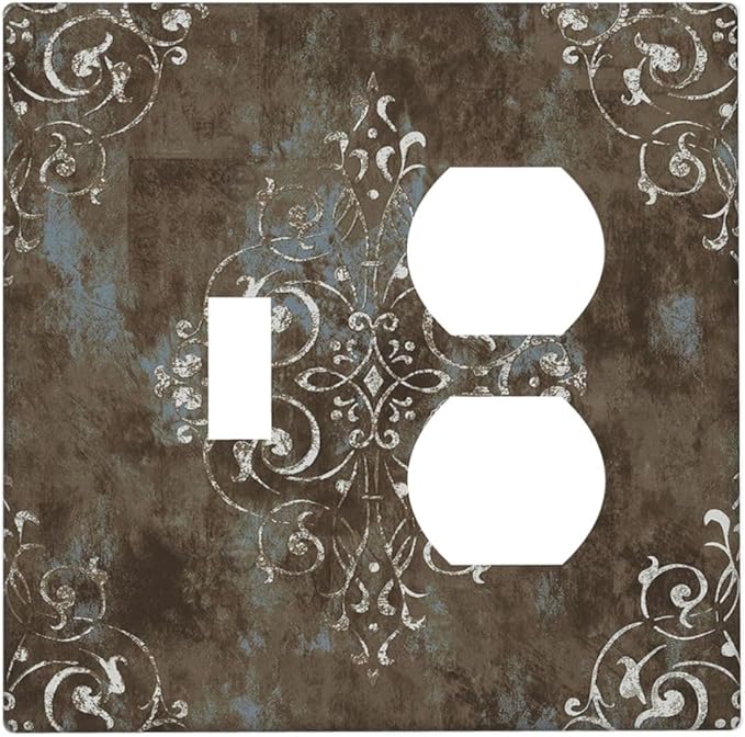 Decorative Outlet Covers Brown Vintage Abstract Floral 2 Gang Wall Plate Cover Single Toggle Duplex Combo Two Switch Light Switch Cover Plate Jumbo Dual GFCI Faceplate for Home Decor