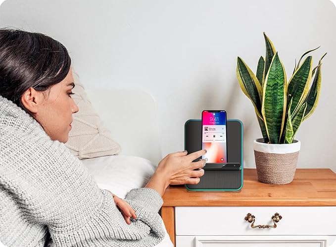 Wireless Charging Audio Dock by Azpen with Dual 8 watts Bluetooth Speakers, Upgraded Microphone for Handsfree Call, Wireless Charger for iPhone 15 14 13 12 11 and Samsung S23 S22 S21 S20