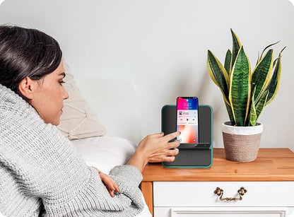 Wireless Charging Audio Dock by Azpen with Dual 8 watts Bluetooth Speakers, Upgraded Microphone for Handsfree Call, Wireless Charger for iPhone 15 14 13 12 11 and Samsung S23 S22 S21 S20
