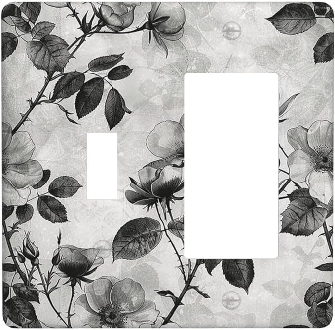 Outlet Covers Black Breezy Watercolor Garden Floral 1 Toggle 1 Rocker Combination Decorative Wall Plate Electrical Switch Plates Light Switch Cover Plate for Bedroom Home Decor