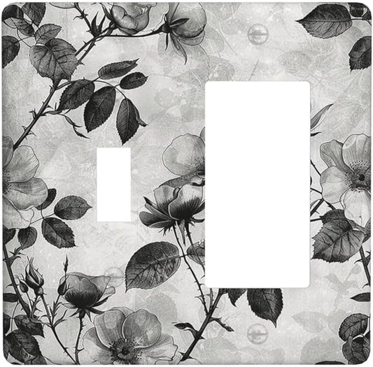 Outlet Covers Black Breezy Watercolor Garden Floral 1 Toggle 1 Rocker Combination Decorative Wall Plate Electrical Switch Plates Light Switch Cover Plate for Bedroom Home Decor