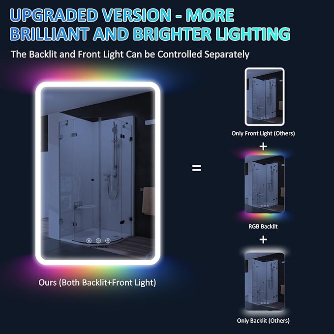 24×32 Inch LED Lighted Medicine Cabinet, Bathroom Medicine Cabinet with Mirror and Lights, RGB Multicolor Backlit, Adjustable Front Lighted, Defogger, Dimming, Memory Function, Wall Mounted