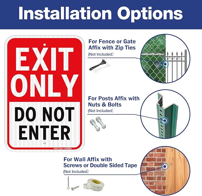 Faittoo Exit Only Do Not Enter Sign, 18 x 12 Inches Engineer Grade Reflective Aluminum Sign, UV Protected, Weather/Fade Resistant, Easy to Install and Read, Indoor/Outdoor Use (2 Pack)