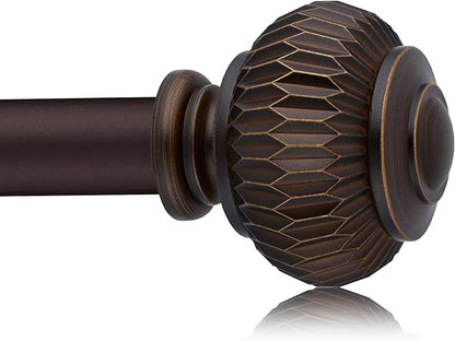 Bronze Curtain Rods for Windows 48 to 84 Inches, 1 Inch Adjustable Heavy Duty, Lantern Ball Finials, Window Treatment Single Rod Set