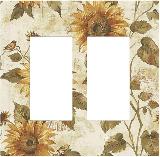 Decorative Outlet Covers Rustic Sunflower Floral Pattern 2 Gang Double GFCI Rocker Electrical Wall Panels Light Switch Cover Plate for Bedroom Cabin Decor