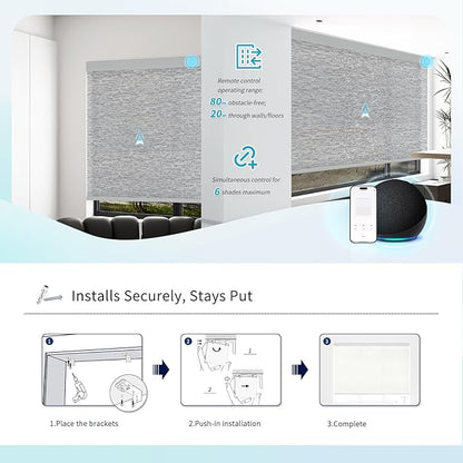 Motorized Blinds with Remote Custom Size Blackout Smart Roller Shades Compatible with Alexa Google, Electric Blinds for Windows