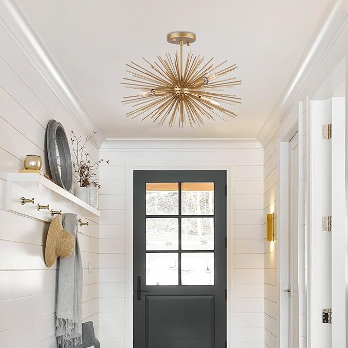 Starburst Chandelier, 4 Lights Modern Gold Sputnik Chandelier Vintage Light Fixture Flush Mount Ceiling Light for Bedroom Kitchen Island Entryway Foyer,20in