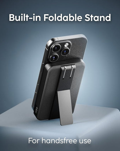 myCharge CliqLuxe+ 10,000mAh Wireless Magnetic Power Bank - Qi2.2 25W Ultra-Fast Wireless Charging | Built-in Wall Plug & Stand | 20W PD USB-C Port | Digital Battery Display | Premium Black Fabric