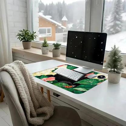 Heated Mouse Pad with 3 Temperature Settings(104°F–122°F),Large 24x14.2 Inch PU Leather Heated Desk Mat,Waterproof Warming Pad for Office,Gaming & Cold Hands Relief,Flower Black Cat Art