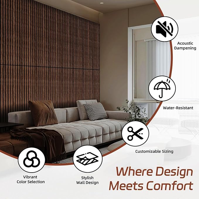 Wood Wall Panels, 45.3" x 23.6" Acoustic Panels for Wall and Ceiling, 3D Fluted Sound Absorbing Panel for Interior Wall Decor Noise Reduction (2Pcs-Dark Walnut)