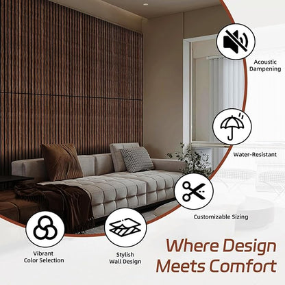 Wood Wall Panels, 45.3" x 23.6" Acoustic Panels for Wall and Ceiling, 3D Fluted Sound Absorbing Panel for Interior Wall Decor Noise Reduction (2Pcs-Dark Walnut)