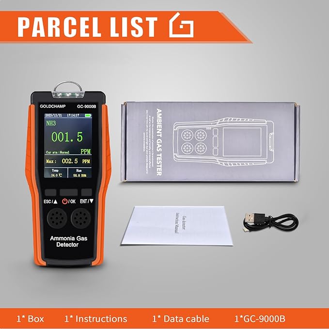 Ammonia Gas Detector Air Quality Monitor Rechargeable NH3 Detector with Range 0-100ppm & 0.1ppm Resolution, Temp(℉/℃), Humidity, LCD Display, Alarm Mode for Industry, Home, Farm, Poultry