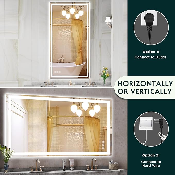 LED Mirror for Bathroom 36"x 72" with Frontlit and Backlit, Anti-Fog Mirror with Lights, Stepless 3 Colors Temperature & Dimmable Bathroom Mirror