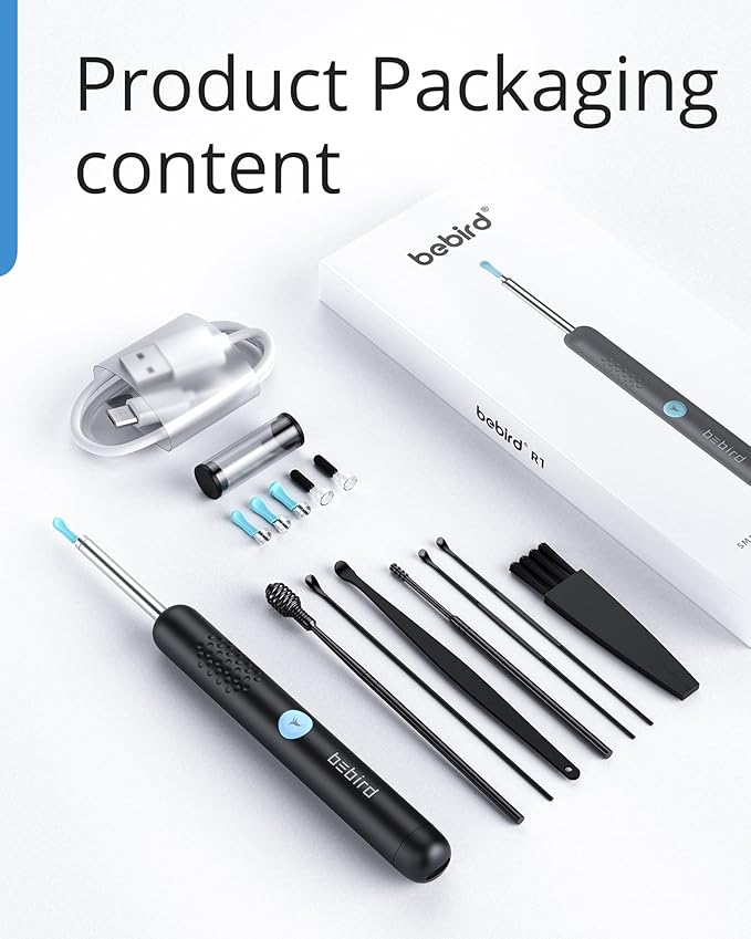 BEBIRD Ear Wax Removal Tool with HD Camera - R1 Upgraded Smart Visual Ear Cleaner with Otoscope, Ear Viewer with 6 LED Light & Multi Replacement Tips for Cleaning Earwax & Inspection Kits