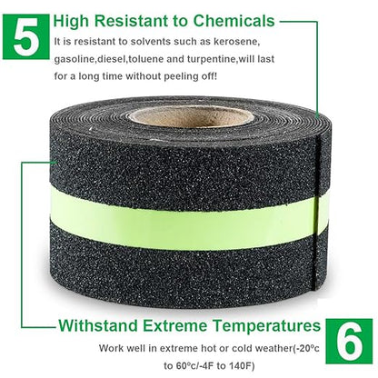 RELIANCER Anti Slip Safety Grip Tape 2inx30ft Green Glowing in The Dark Non Skid Stage Safety Tape High Traction Grit Stairs Tape Hazard Caution Warning Tape for Steps (2"×30', Green&Black)