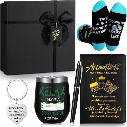 6 Pcs Accountant Appreciation Gifts for Men Accountant Thank You Gifts 12 oz Stainless Steel Cup Socks Keychain Pen Notebook Box for Accounting Coworkers CPA Auditors Finance Professionals