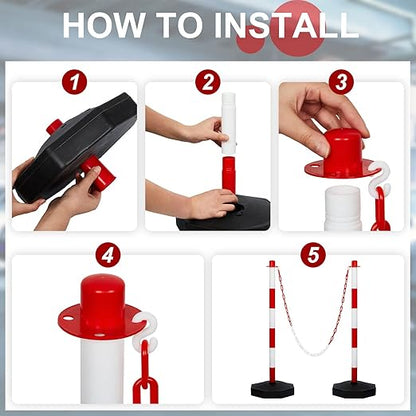 Amylove 9 Packs Traffic Delineator Post Cone with Base, Traffic Cones Safety Cones Caution Cones Plastic Stanchion Chain Safety Barriers with 6.6 Feet Link Chain and S Hooks for Parking Lot (Red)