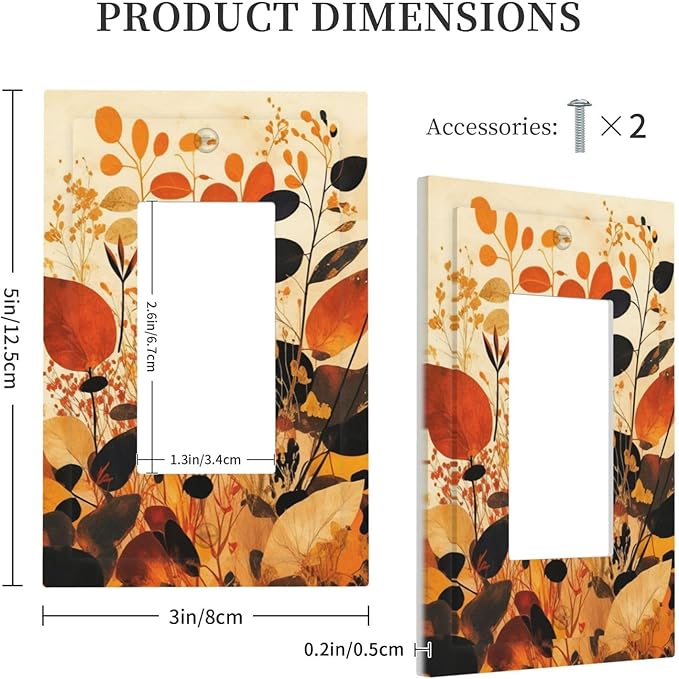 Decorative Outlet Covers Boho Warm Colorful Plant Leaves 1 Gang Single Rocker Light Switch Cover Plate Wall Plates GFCI Faceplate for Bedroom living Room Decor