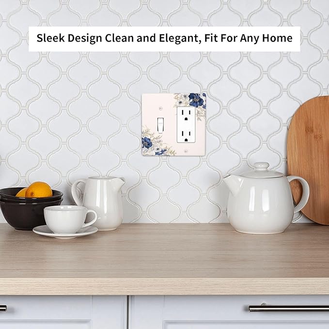 Decorative Outlet Covers Rustic Blue White Flowers Floral Penoy 2 Gang 1 Gang Wall Plate Cover Single Toggle Rocker Combo Light Switch Cover Plate Face Plate