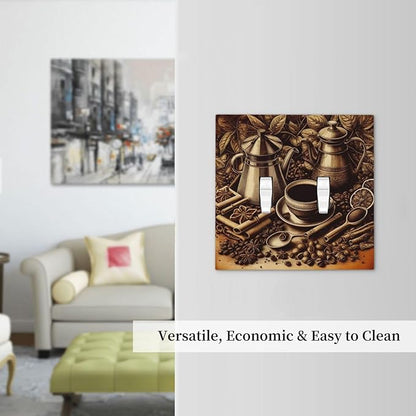 Decorative Light Switch Cover Plate Vintage Coffee Beans Leaf Cup 2 Gang Wall Plate Oversized Double Toggle Two Switch Wall Cover Plate Dual Device Faceplate