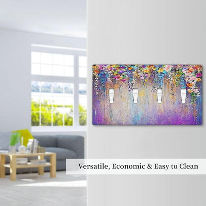 Colorful Country Flower Wildflower Floral Light Switch Covers Quad Toggle Electrical Faceplate 4 Gang Wall Plate Decorative Switch Plates For Bed Room Living Room Decor