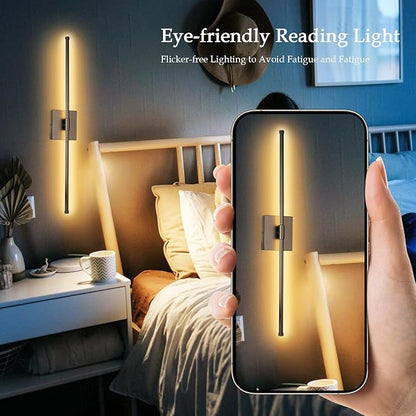 LED Wall Sconces with Remote Control, 5 Colors 3000K-6500K & Dimmable, Hardwire Wall Light with Timer & Night Light, LED Black Wall Lamps for Living Room, Bedroom, 27.55 Inch