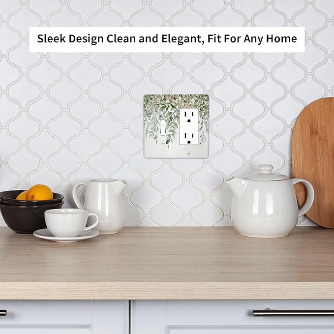 Outlet Covers Sage Green Eucalyptus Watercolor Plant Leaves 1 Toggle 1 Rocker Combination Decorative Wall Plate Electrical Switch Plates Light Switch Cover Plate for Bedroom Bathroom