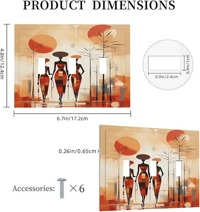 Decorative Light Switch Plate Covers Minimalist Black Women Bohemia Sun 3 Gang Light Switch Cover Plate Triple Toggle Wall Plate Outlet Covers Faceplate for Bedroom Home Decor