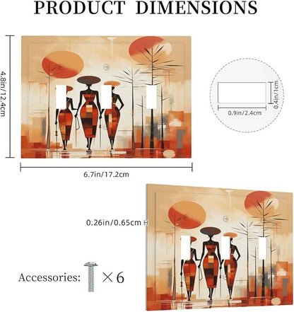 Decorative Light Switch Plate Covers Minimalist Black Women Bohemia Sun 3 Gang Light Switch Cover Plate Triple Toggle Wall Plate Outlet Covers Faceplate for Bedroom Home Decor