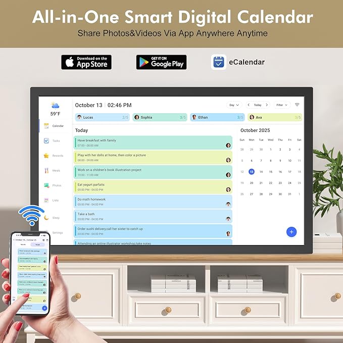 27" Smart Digital Calendar for-Family-Business-Planner - Electronic Calendar for Business Chore Chart, Touchscreen Display for Family Schedules, Wall & Desk Mountable, Christmas Gift for Mom Dad